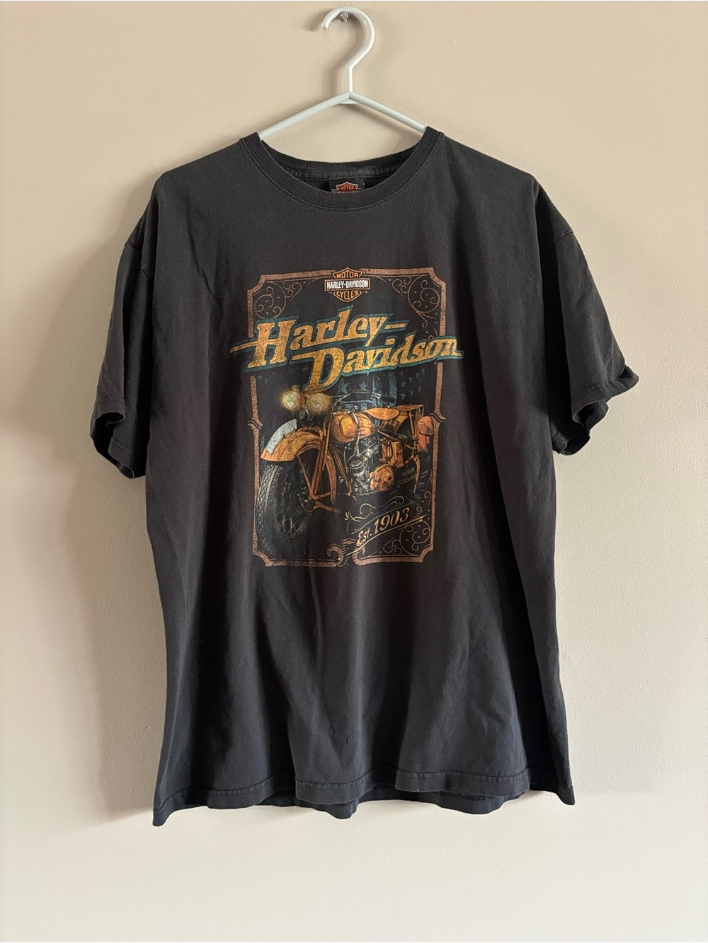 Harley-Davidson Black Tee with Orange Motorcycle Graphic